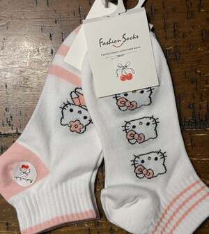 Fashion Socks Hello Kitty Pink and White Ankle Socks 2 Pairs Size 36-41